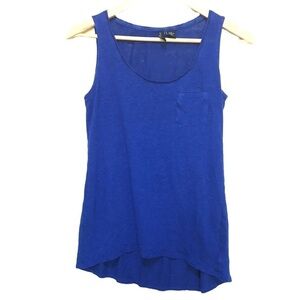 𝅺CYNTHIA Rowley blue linen sleeveless shirt sz XS oversized
